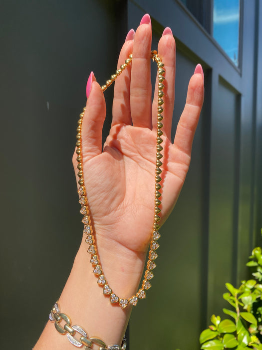 Vintage 18K Gold Diamond Heart Tennis Necklace