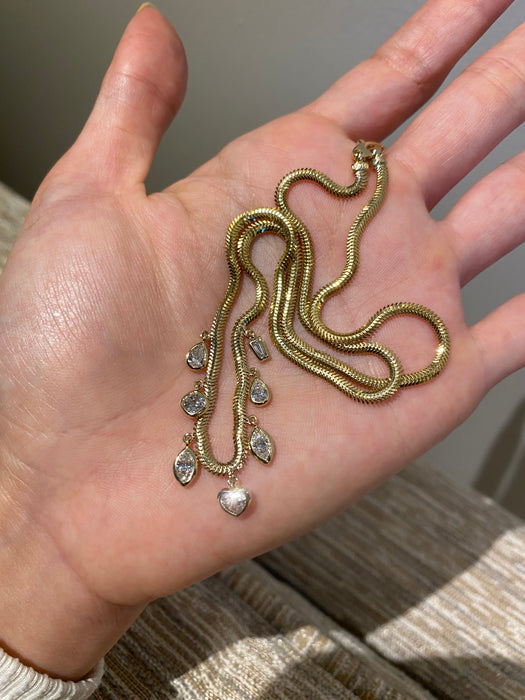 14K Gold Lab Diamond Charm Snake Chain Necklace