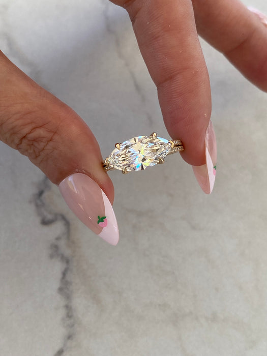 14K East-West Marquise Lab Diamond Double Band Ring — 3.24 TCW - IGI