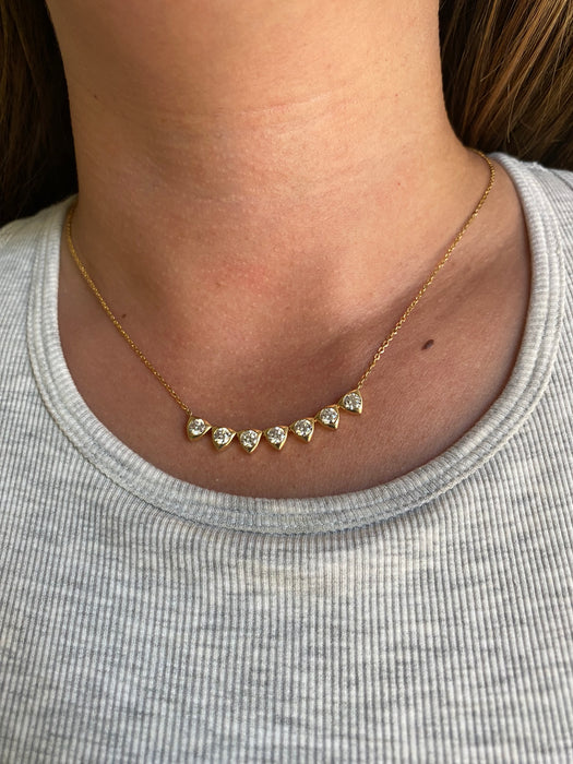 14K Lab Diamond Trillion & Round Curved Bar Necklace – 1.80 TCW