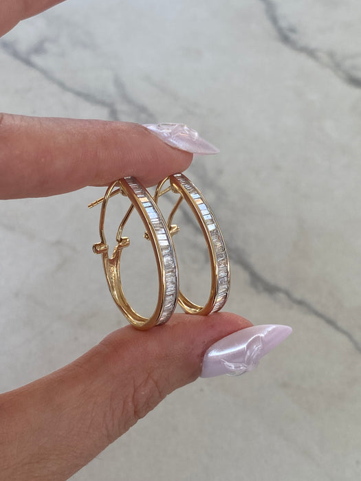 Vintage 14K Natural Baguette Diamond Hoop Earrings – 1.00 CTW