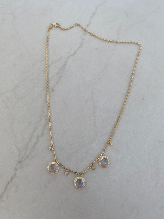 14K Gold Natural Moonstone & Diamond Biker Chain Necklace