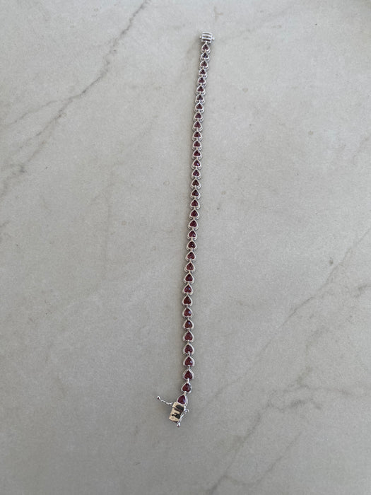 14K White Gold Bezel-Set Pink Tourmaline Heart Bracelet