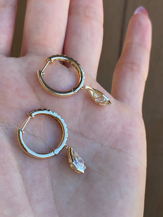 14K Gold Lab Diamond Step-Cut Drop Hoop Earrings – 2.7 TCW