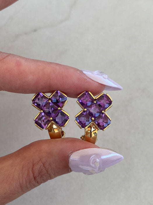 Vintage 14K Gold Checkerboard Cut Amethyst Omega Back Earrings