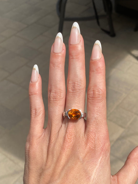 Vintage 14K White Gold Citrine & Diamond Ring – Size 6.5