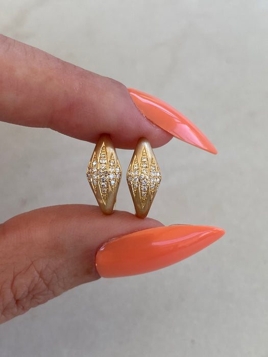 14K Gold Diamond Zig Zag Huggie Earrings