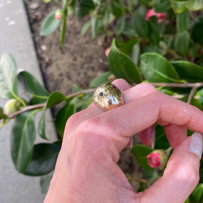 14k bombe with diamond blue sapphire emerald and ruby ring size 5