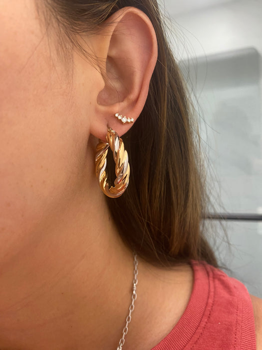 Vintage 14K Rose & White Gold Twist Hoop Earrings