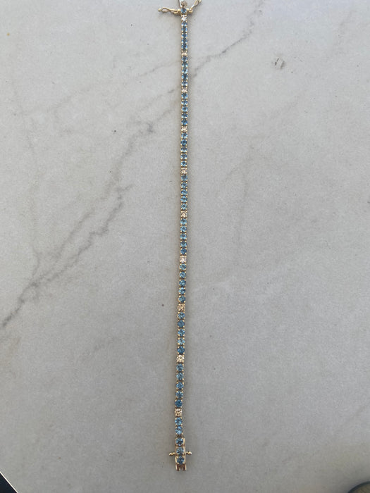 14K Gold Aquamarine & Diamond Tennis Bracelet | 3.04 CTW Aquamarines & 0.63 CTW Diamonds | 7”