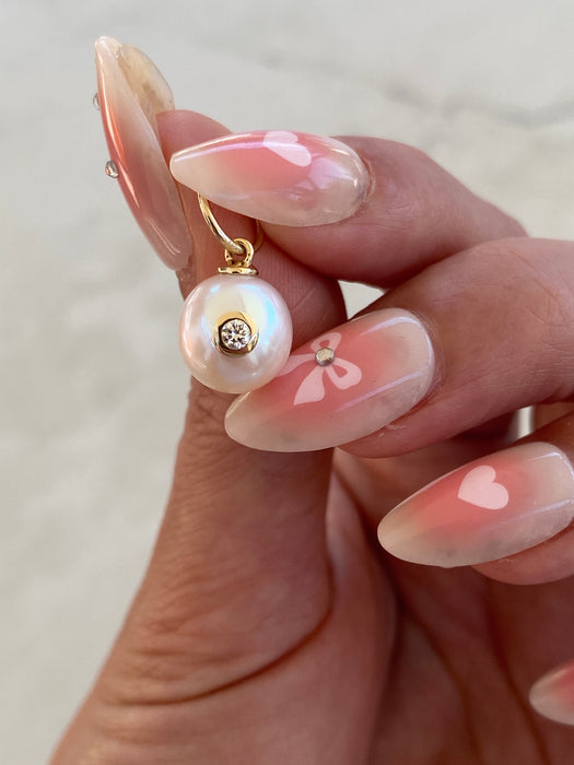 14K Gold Pearl With Diamond Charm