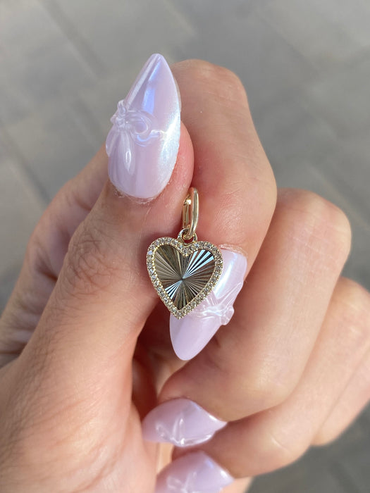 14K Gold Fluted Diamond Heart Charm