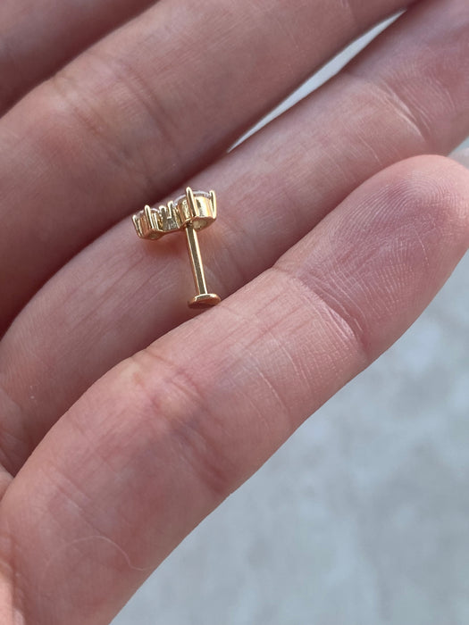 14K Gold Lab Diamond Double Round Flat Back Stud Earring – Single