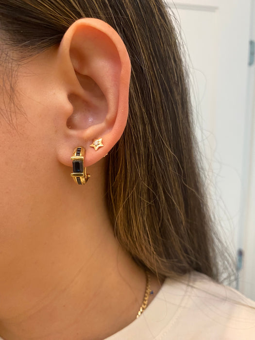 14k blue sapphire huggie hoop earrings