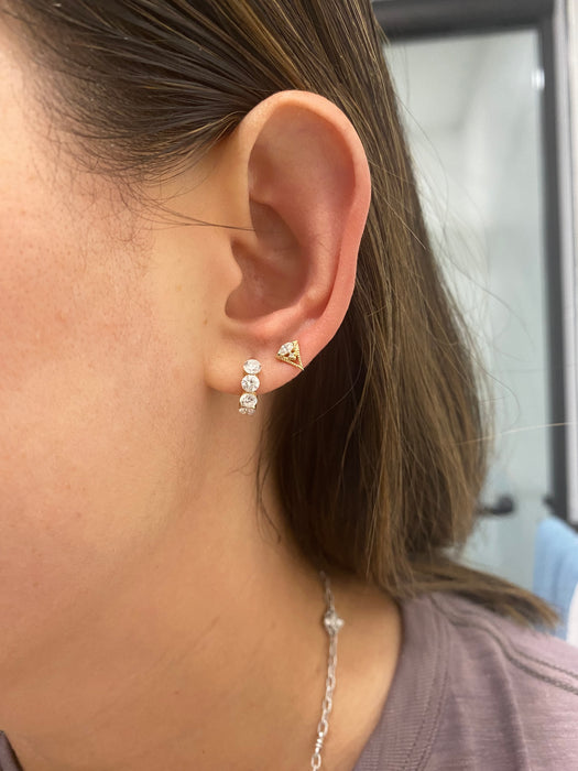 14K Lab Diamond Triangle Single Flat Back Stud Earring