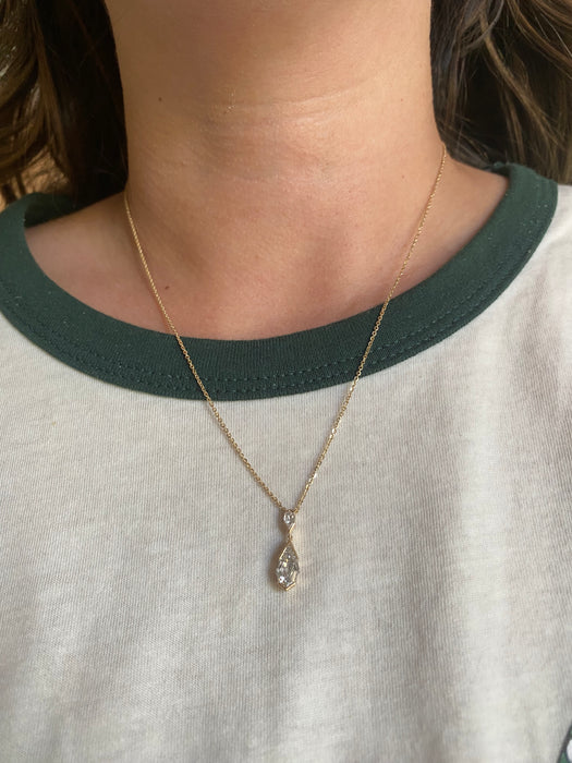 14K Gold Step-Cut Pear Lab Diamond Drop Necklace- 1.28 TCW IGI