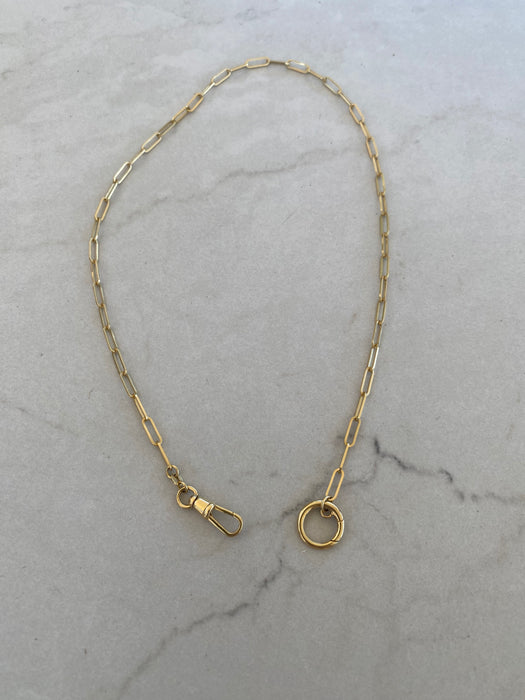 14K Gold Paperclip Chain Necklace with Swivel Dog Clip & Large Push Clasp | 16”
