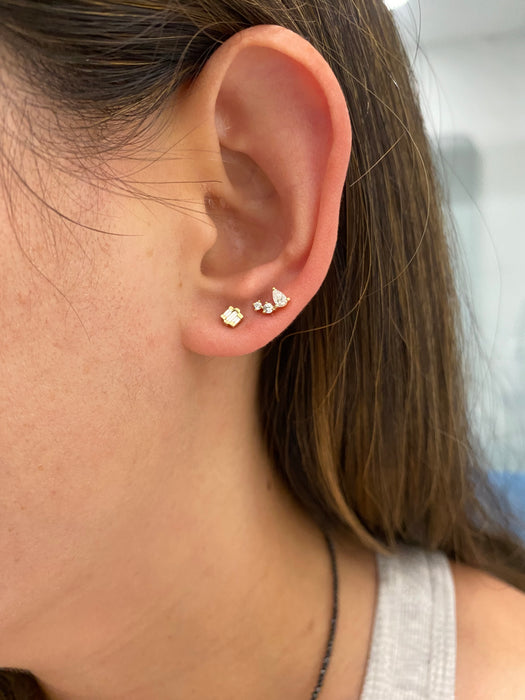 14K Gold Lab Diamond Curved Flat Back Stud Earring