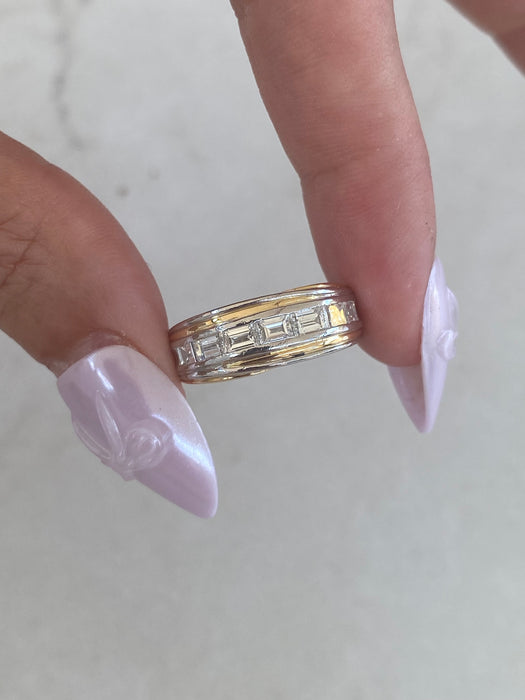 Vintage Platinum 900 Emerald-Cut Diamond Ring