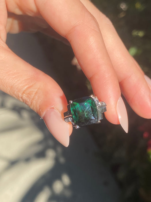 18k white gold tourmaline diamond ring size 5.25