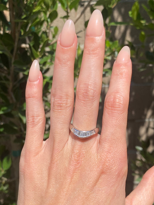 Vintage Platinum 900 Baguette Diamond Chevron Ring 0.54 TCW | Size 7.5