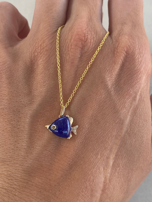 14K Lapis Lazuli Fish Pendant Necklace by EFFY
