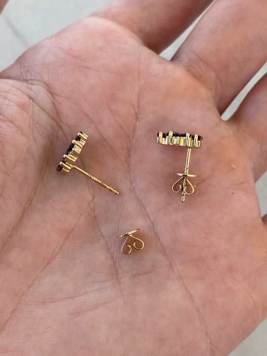 14K Natural Baguette Blue Sapphire & Diamond Earrings
