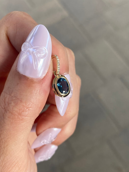 14K Gold London Blue Topaz & Diamond Oval Charm