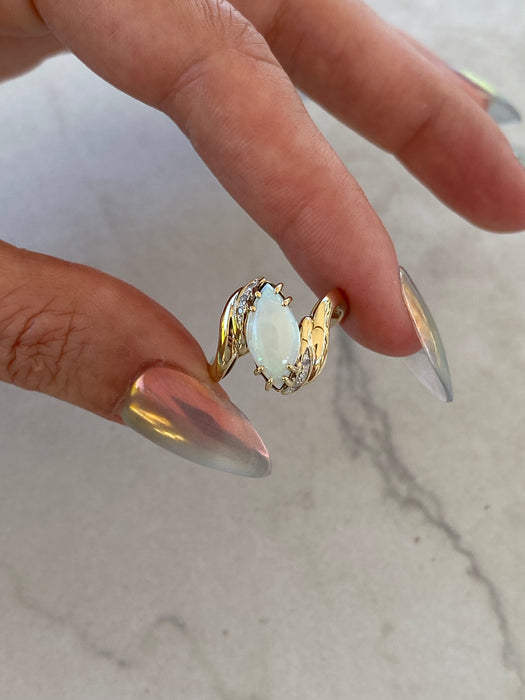Vintage 14K Marquise Opal & Diamond Ring