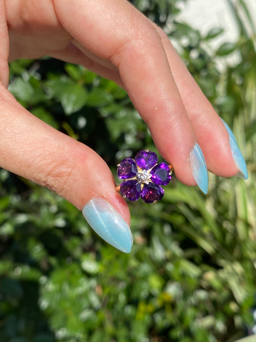 14k amethyst heart flower diamond ring size 7.5