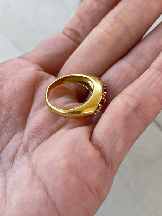 18K Gold Three-Stone Oval Ruby & Diamond Ring