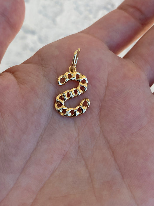 14k diamond curb initial letter pendant