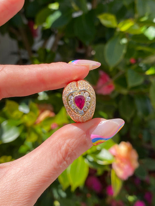 18k ruby and diamond heart ring size 7.25