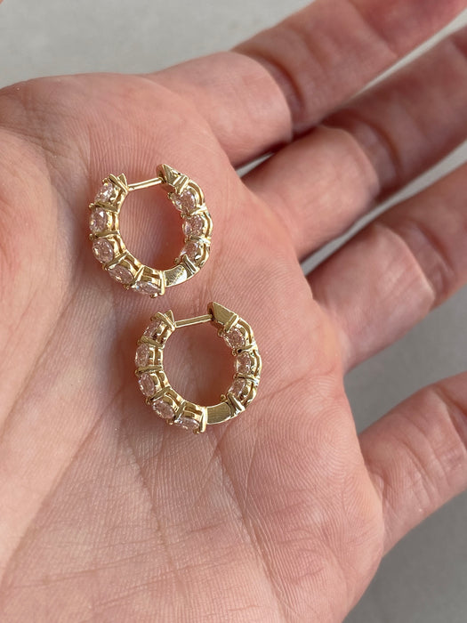 14K Gold 2.4 TCW Lab Diamond Oval Inside-Out Huggie Earrings
