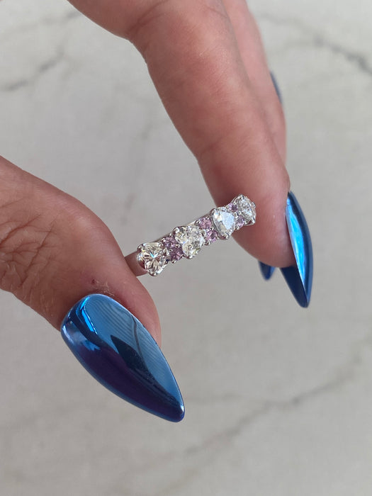 Vintage Platinum 900 Diamond Heart & Pink Sapphire Ring | Size 8