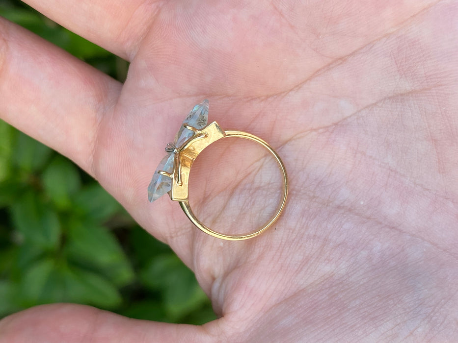 14k carved blue topaz diamond butterfly ring size 6.75