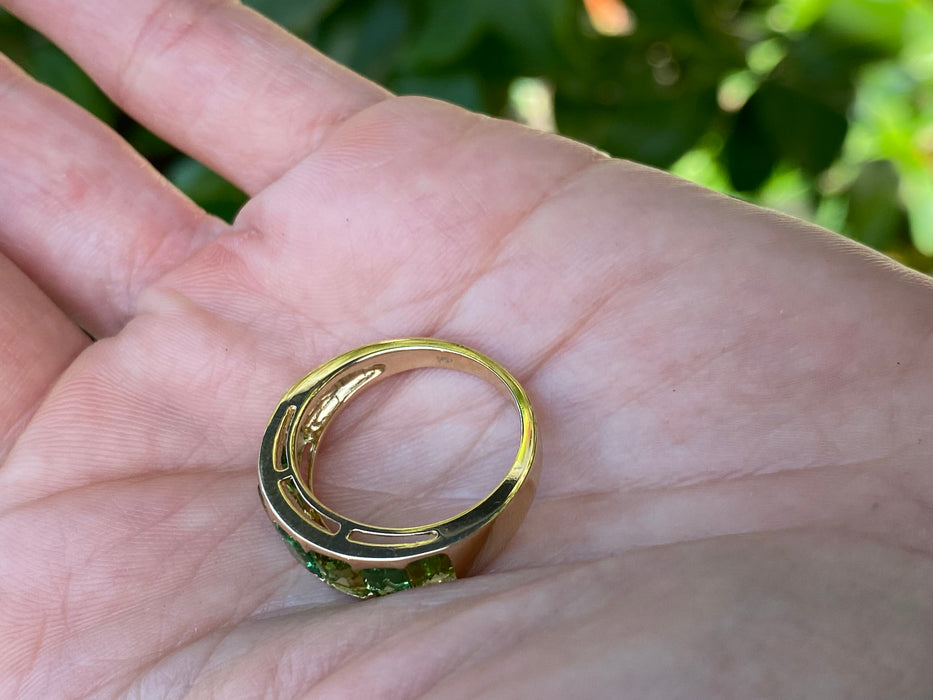 14k Gold Tsavorite Garnet & Peridot Ring Size 7