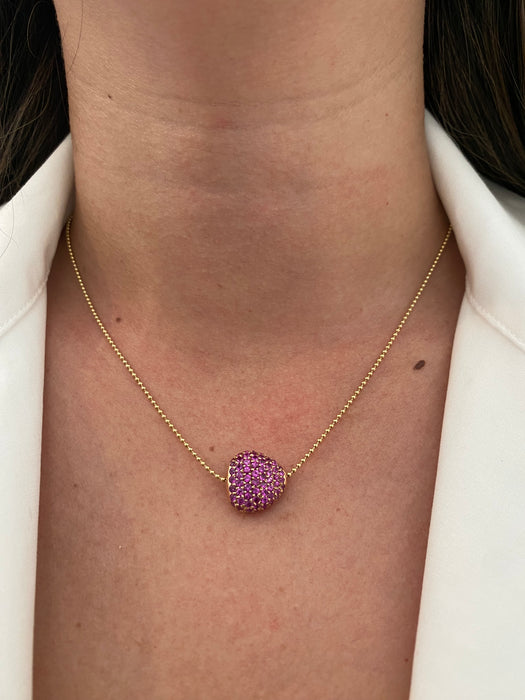 14K Gold Bead Chain Necklace with 18K Rose Gold Pink Sapphire Charm – 2.11 Carat Pink Sapphire