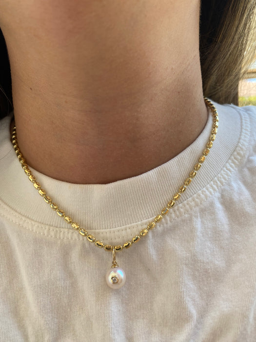 14K Gold Pearl With Diamond Charm