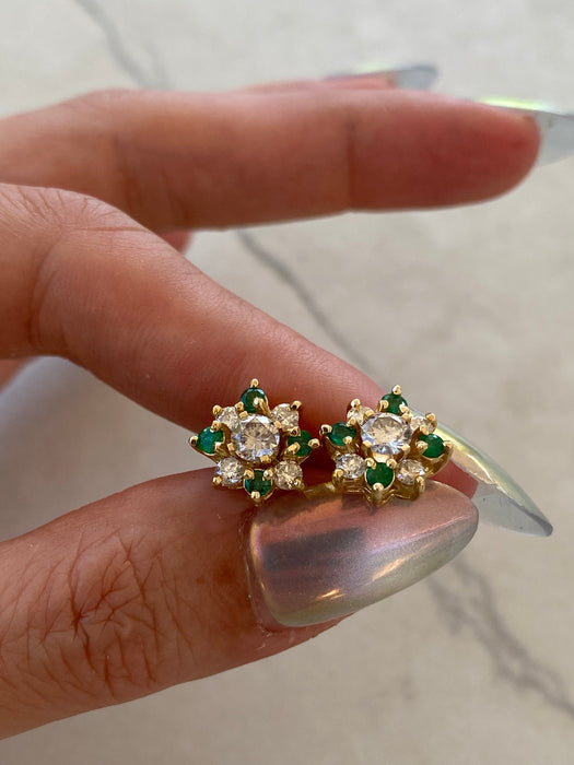 Vintage 14K Diamond Stud Earrings with Removable Emerald & Diamond Jackets