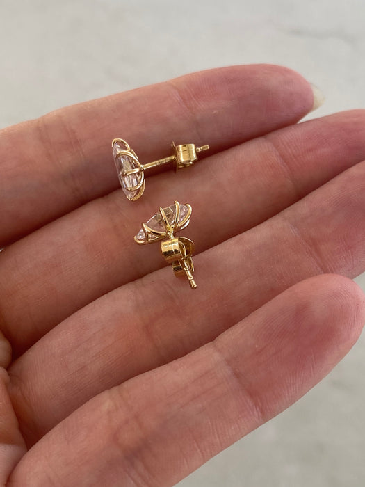14K Gold Step-Cut Marquise Lab Diamond Stud Earrings