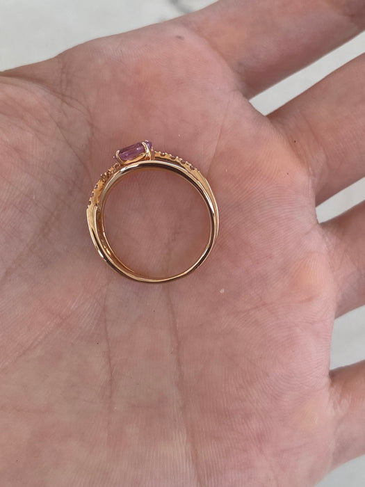 Vintage 18K Rose Gold Pink Sapphire Diamond Ring