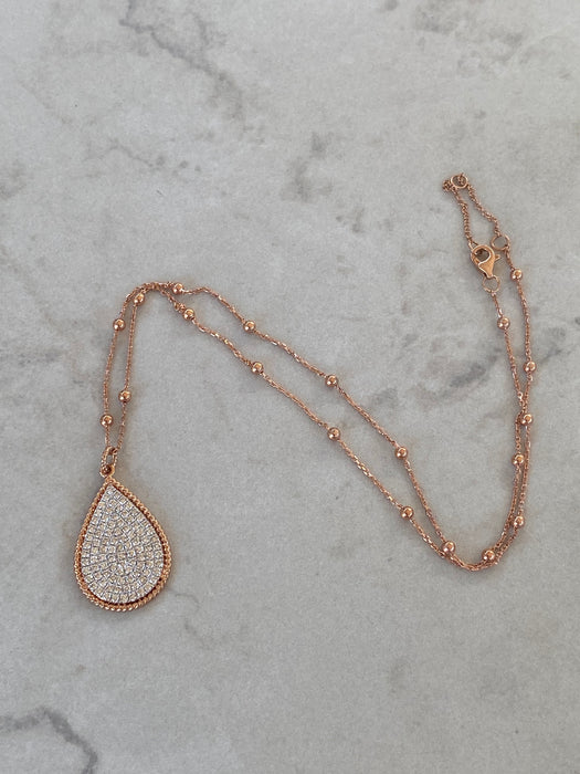 14K Rose Gold 1 Carat Natural Diamond Teardrop Charm Necklace