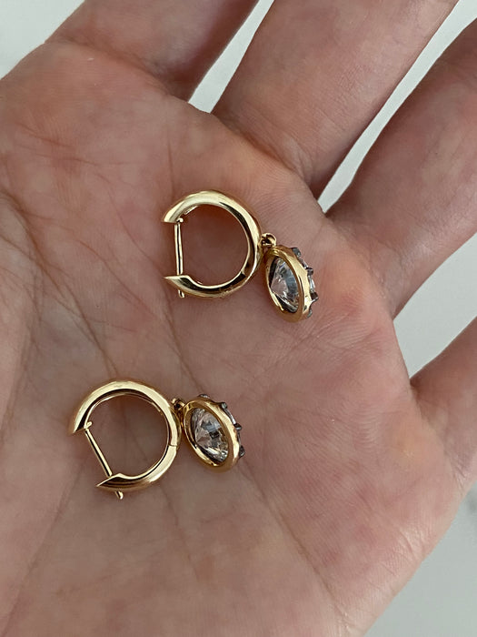 14K Gold Black Rhodium Lab Diamond Charm Huggie Earrings-2.8 TCW