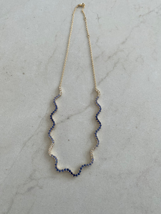 14K Gold Wavy Ombre Blue Sapphire Necklace