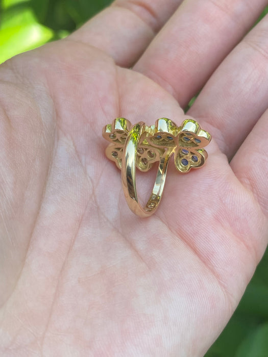 18k diamond blue sapphire clover bypass ring size 5