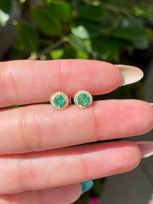 14k emerald diamond halo stud earrings