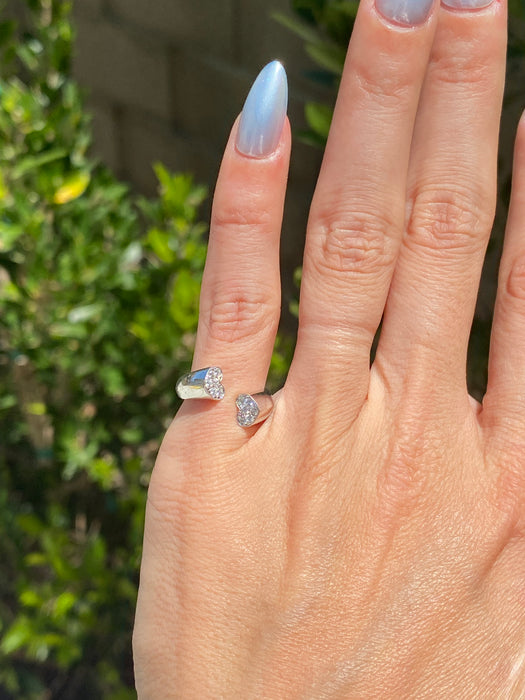 Vintage 18K White Gold Diamond Heart Open Pinky Ring