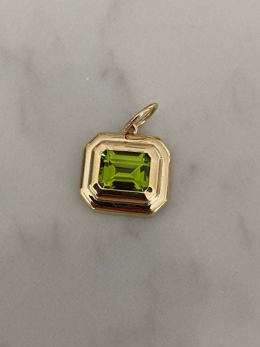 14K Gold East–West Emerald Cut Peridot Charm