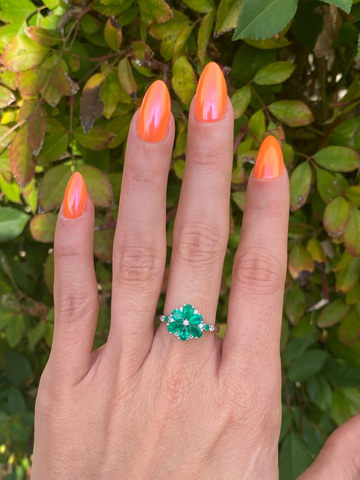 Vintage Platinum 900 Emerald & Diamond Flower Ring
